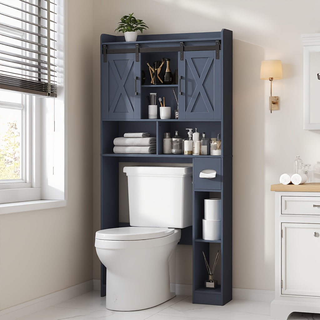 Over The Toilet Storage Cabinet With Toilet Paper Holder Stand Space Saving Grey