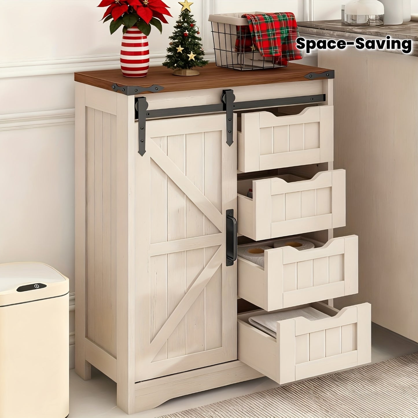VABCHES Art Deco 4 Drawer Bathroom Storage Cabinet With Easy Glide Drawers