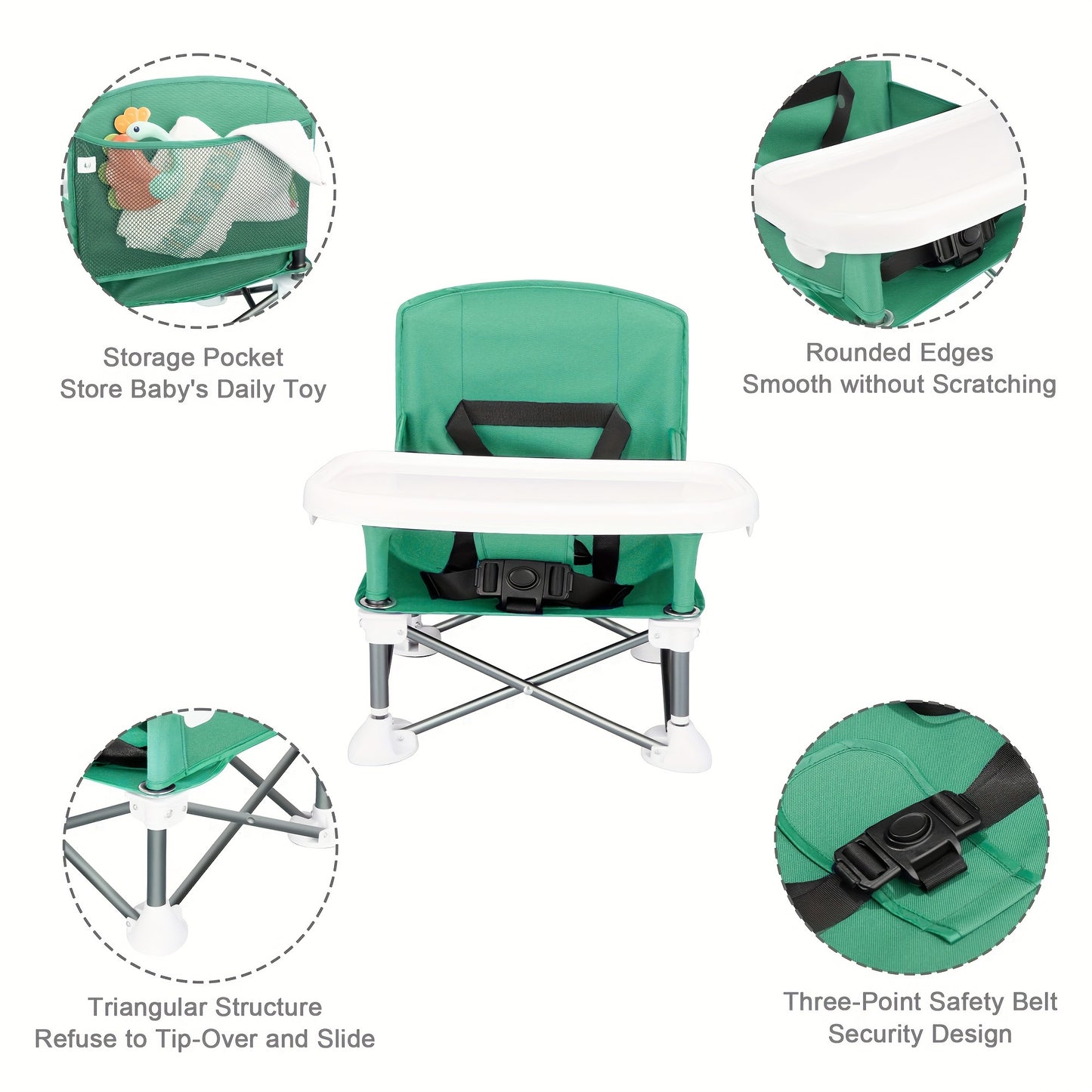 Toddler Travel Booster Seat Compact Folding Tray Outdoor