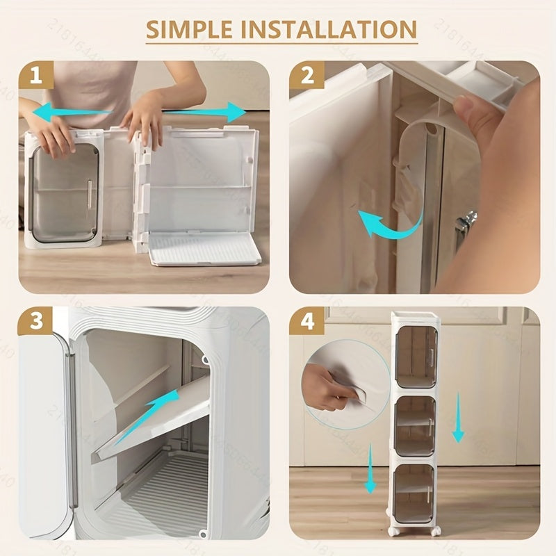 Three Quarter Tier Tall Narrow Plastic Storage Cabinet With Adjustable Shelves
