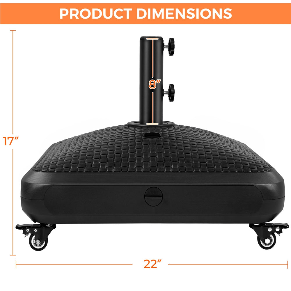 Costoffs Fillable Mobile Umbrella Base, Heavy Duty Patio Umbrella Pole Holder for Outdoor 4 Wheels, 4 Locks 2 Knobs 123lb Capacity for Deck, Poolside, Garden, Black-Checkered