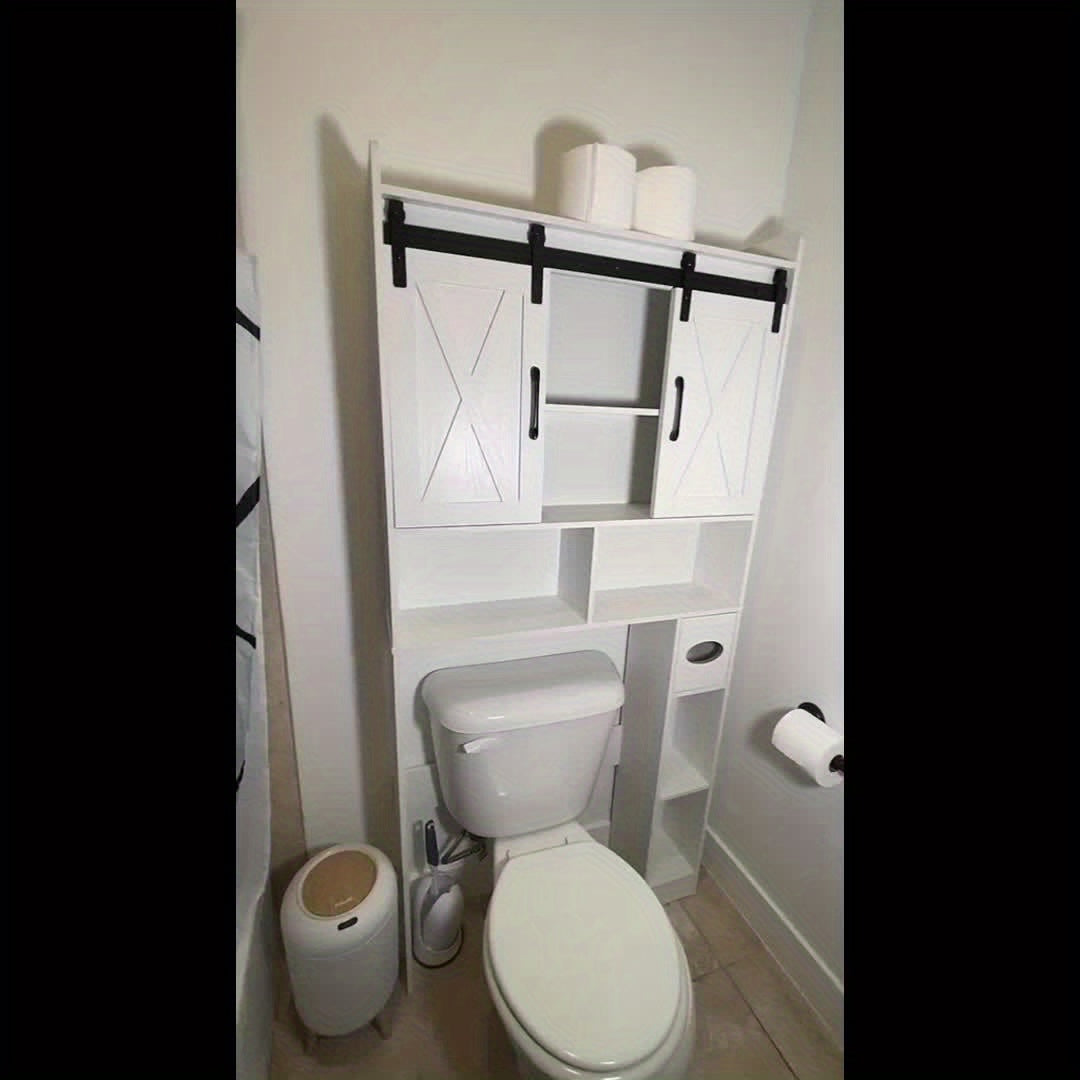 Over The Toilet Storage Cabinet With Toilet Paper Holder Stand Space Saving Grey
