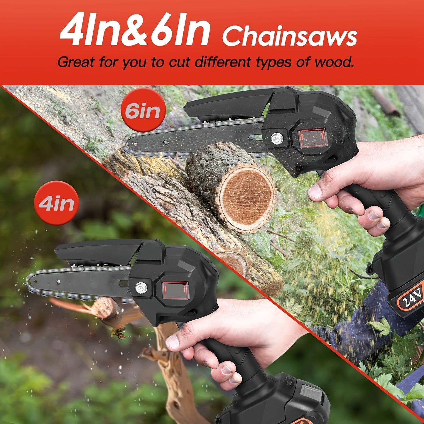 13ft Reach Cordless Pole Saw, 2-in-1 Battery Powered Tree Trimming - Retractable And Foldable Electric Pole Chainsaw - With 2 Chains, 2 Batteries, 3 Extension Rod, 2Pcs 1500mAh Batteries 4in/6in Chains