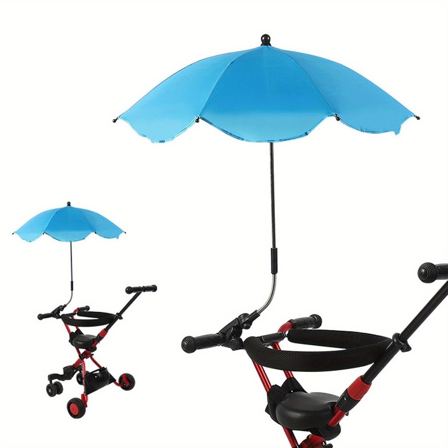 Premium Sunshade, Outdoor Sun Cover, 14-inch Universal Umbrella with Clamps, 360 Degree Adjustable Pushchair Sunshade, Rain or Shine, for Stroller, Bicycle, Wheelchair, Beach Chair