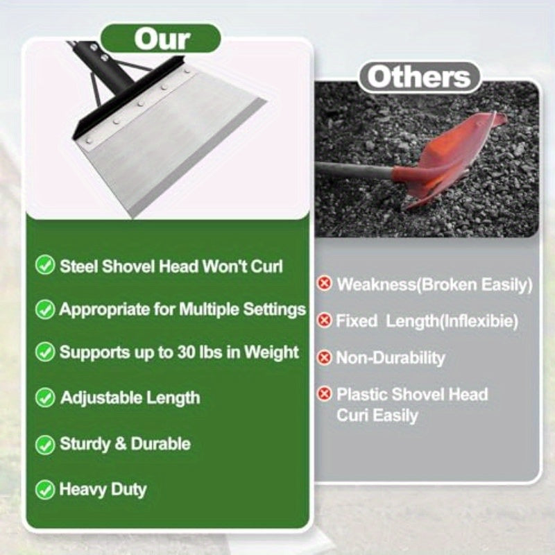 Heavy Duty Steel Garden Shovel With 59In Adjustable Handle And Flat Scraper Blade