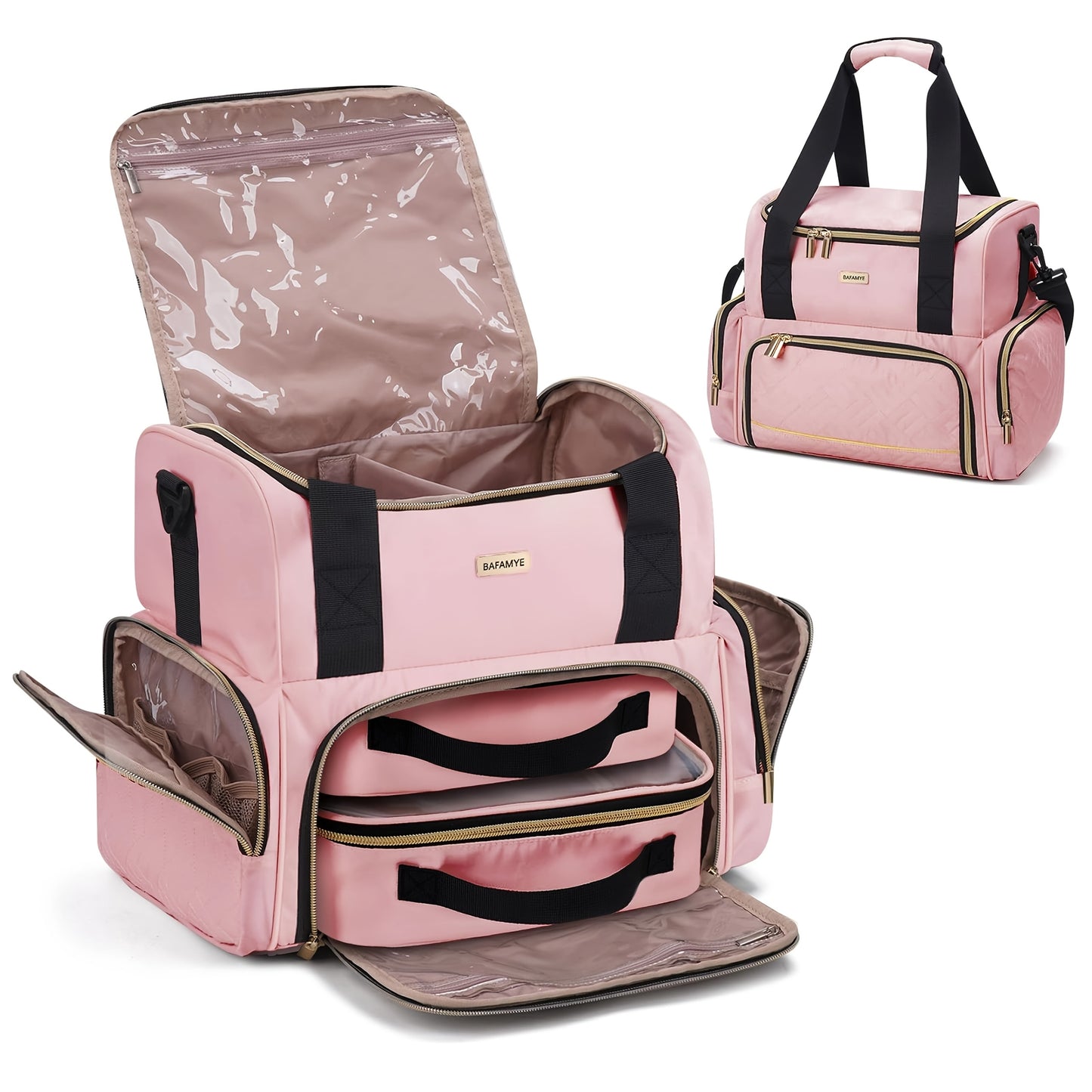 Large Makeup Cosmetic Bag With 2 Removable Cases Double Layer Travel Organizer