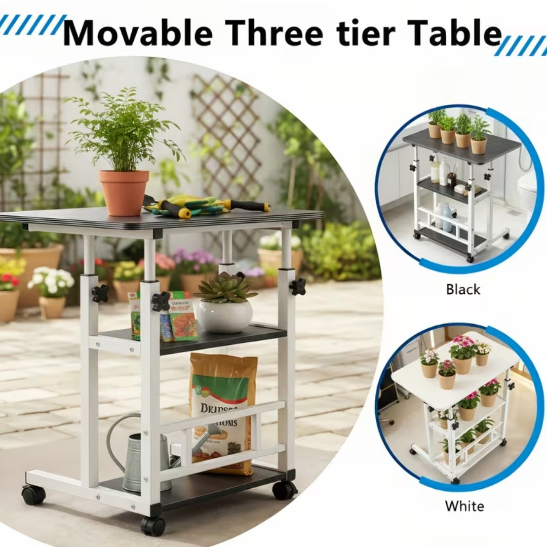 Sturdy Adjustable Height Garden Workbench With Lockable Wheels Metal Frame