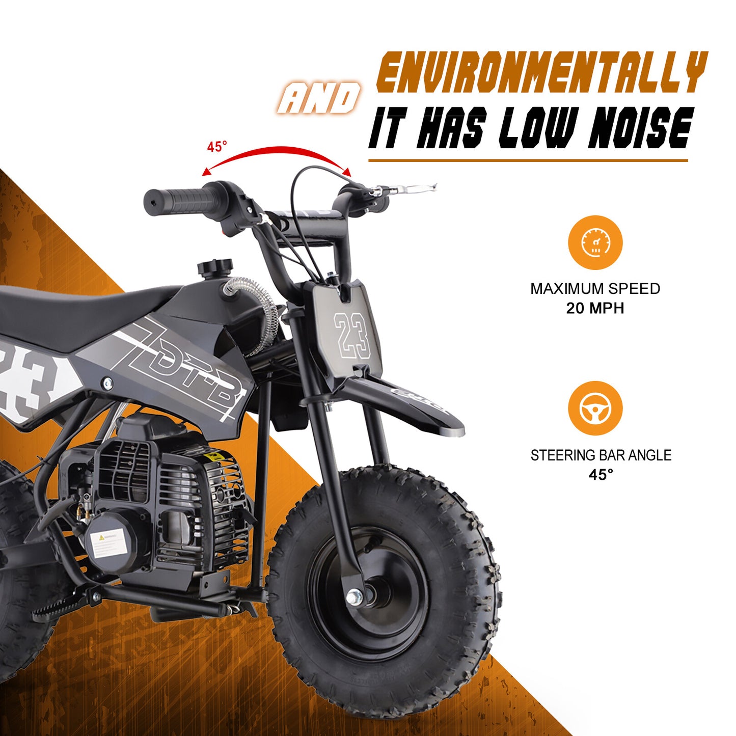 Mini Off-Road Dirt Bike, 49 CC 2-Stroke Gas Bike with Off-Rode Tire, Suspensions, Disc Brakes, Max Load 160Lbs, Max Speed 18Mph
