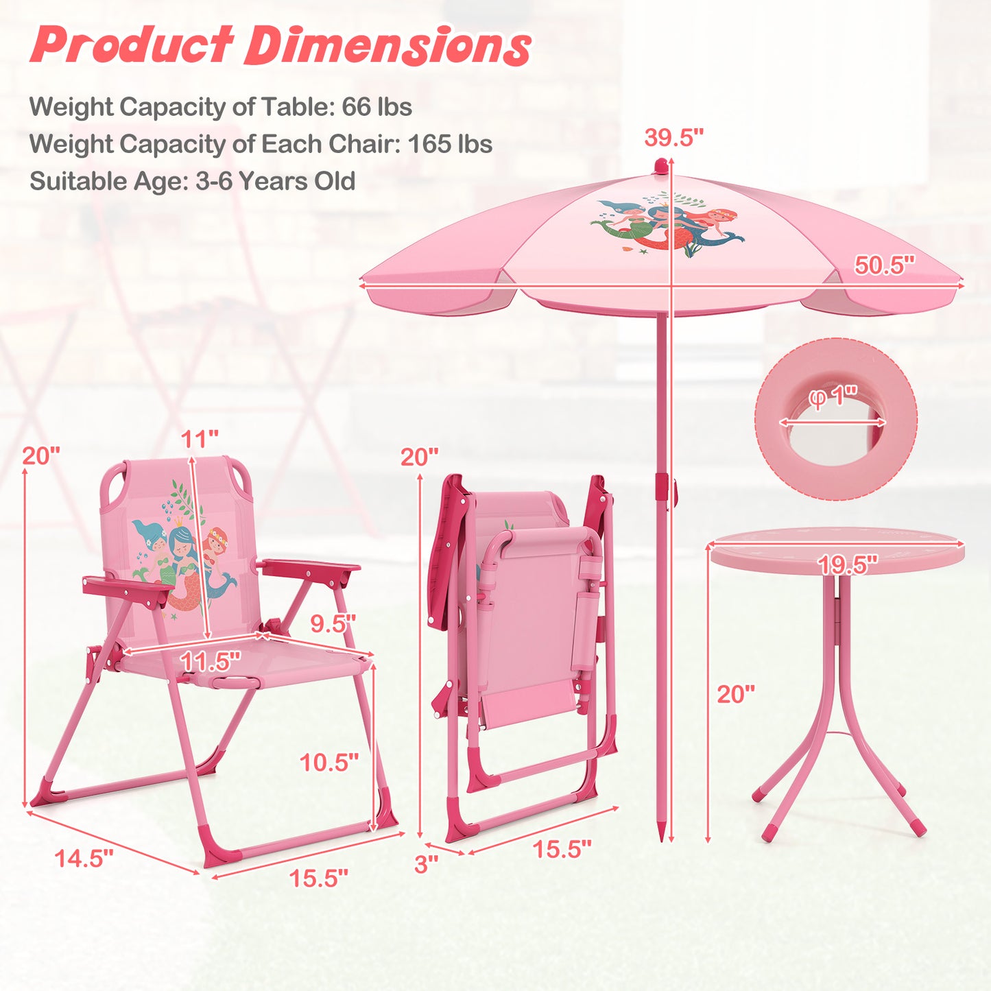 Costway Kids Picnic Table And Chairs Set With Umbrella