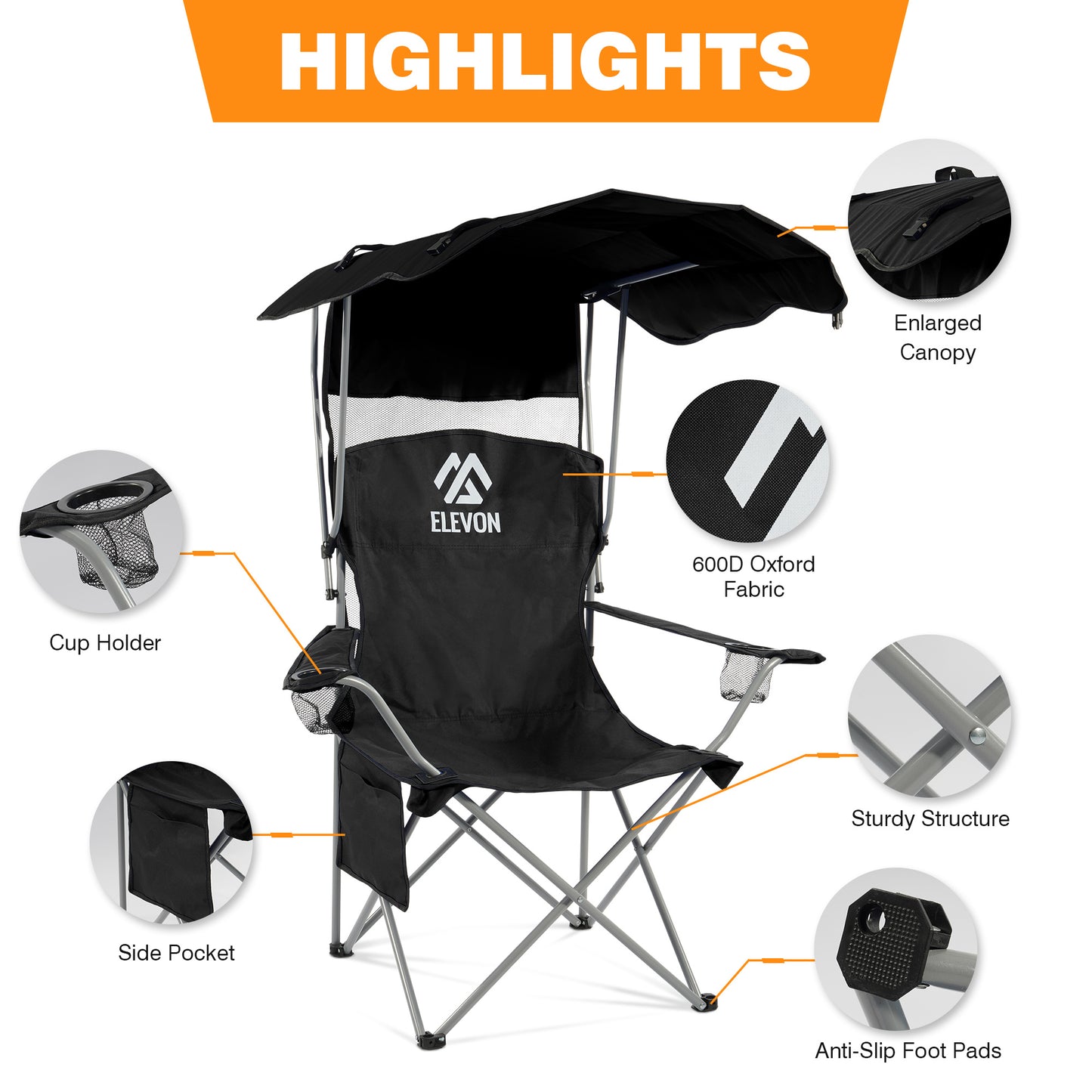 BalanceFrom Canopy Chair Folding Camping Recliner Support with Carrying Bag