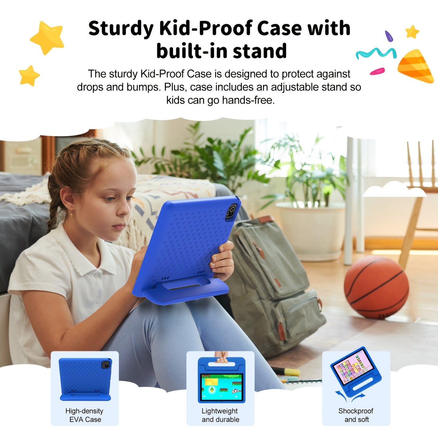 Android 13 Tablet, 10.1-inch Kids Tablet, 1280*800, 4GB(2GB+2GB Expandable) ROM, 32GB RAM, WiFi, 5000mAh, Dual Camera, Parental Controls, Preloaded Apps, Games, Learning Education Tablet with Case, Tablet PC, Eye-Protection,