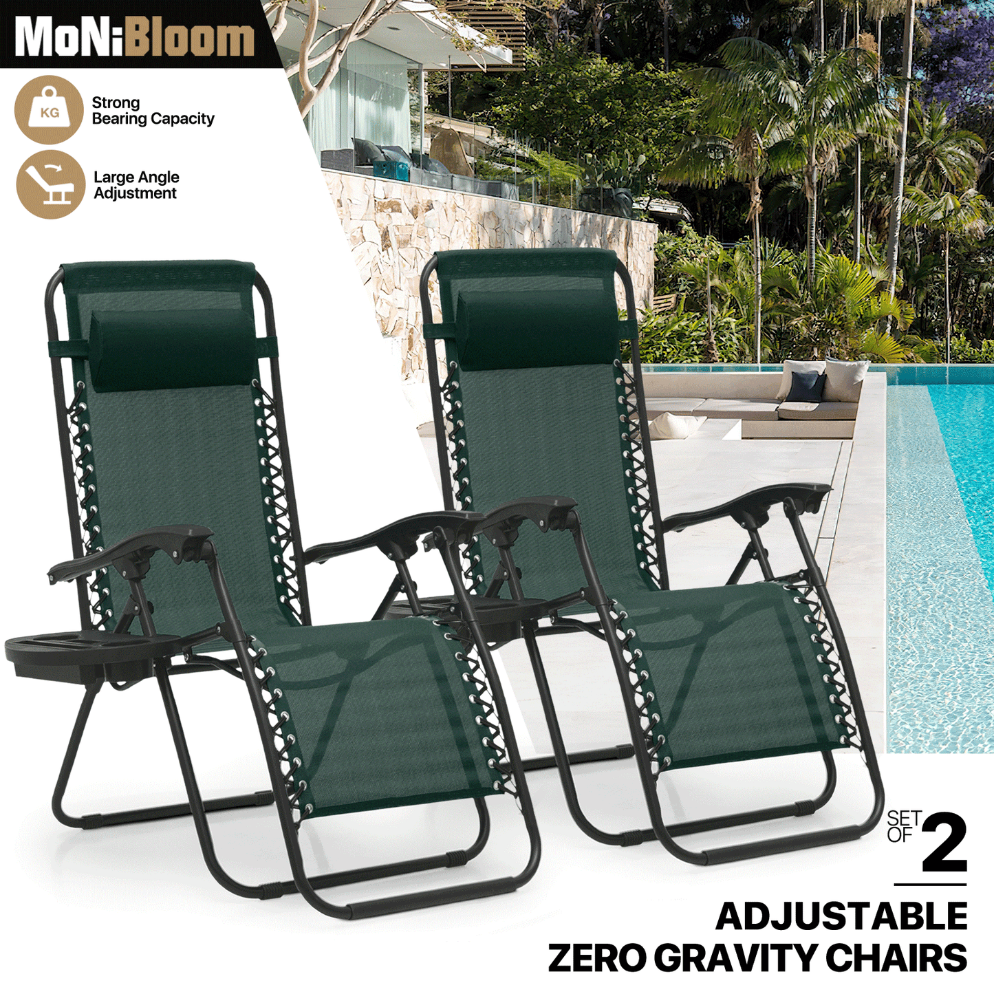 MoNiBloom Zero Gravity Chairs Set of 2 Outdoor Folding Patio Lounge Chairs