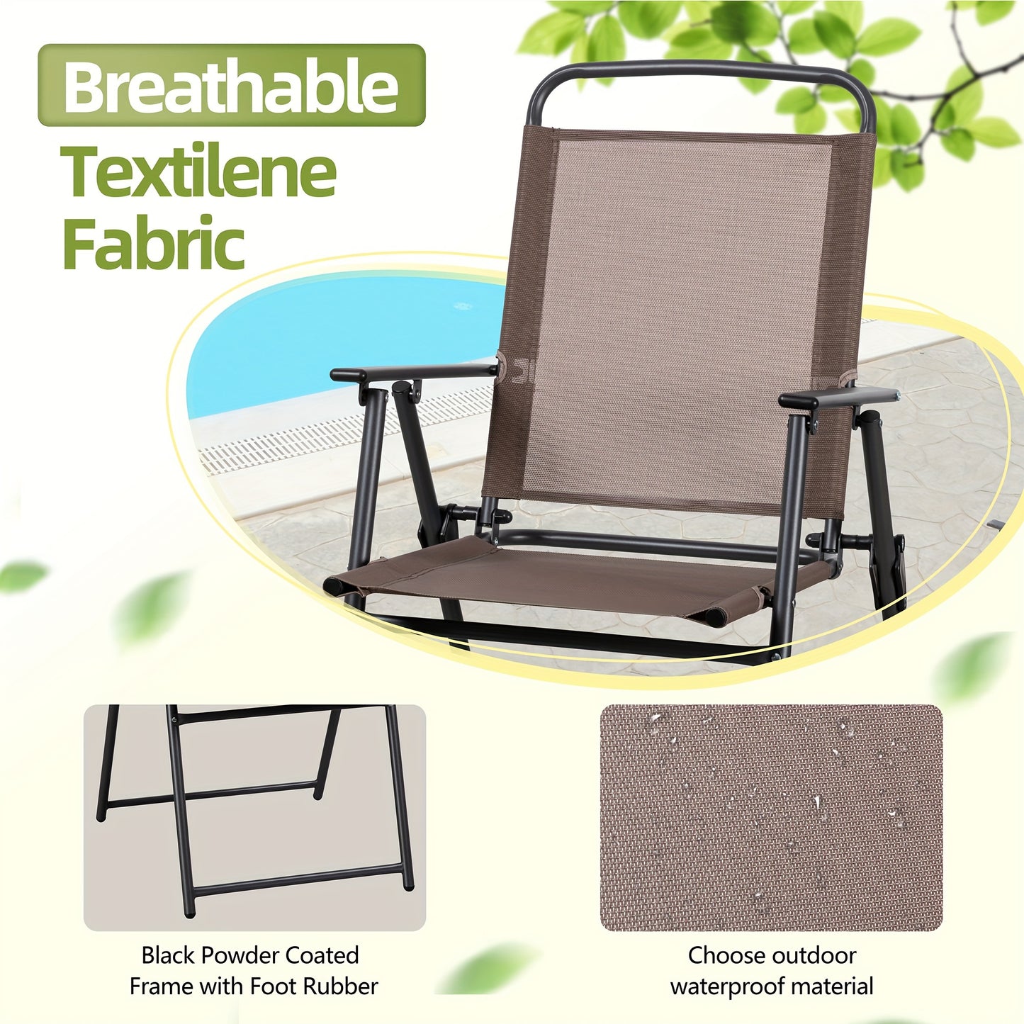 JY QAQA Folding Patio Dining Set 6 Piece All Weather Glass Table And 4 Chairs