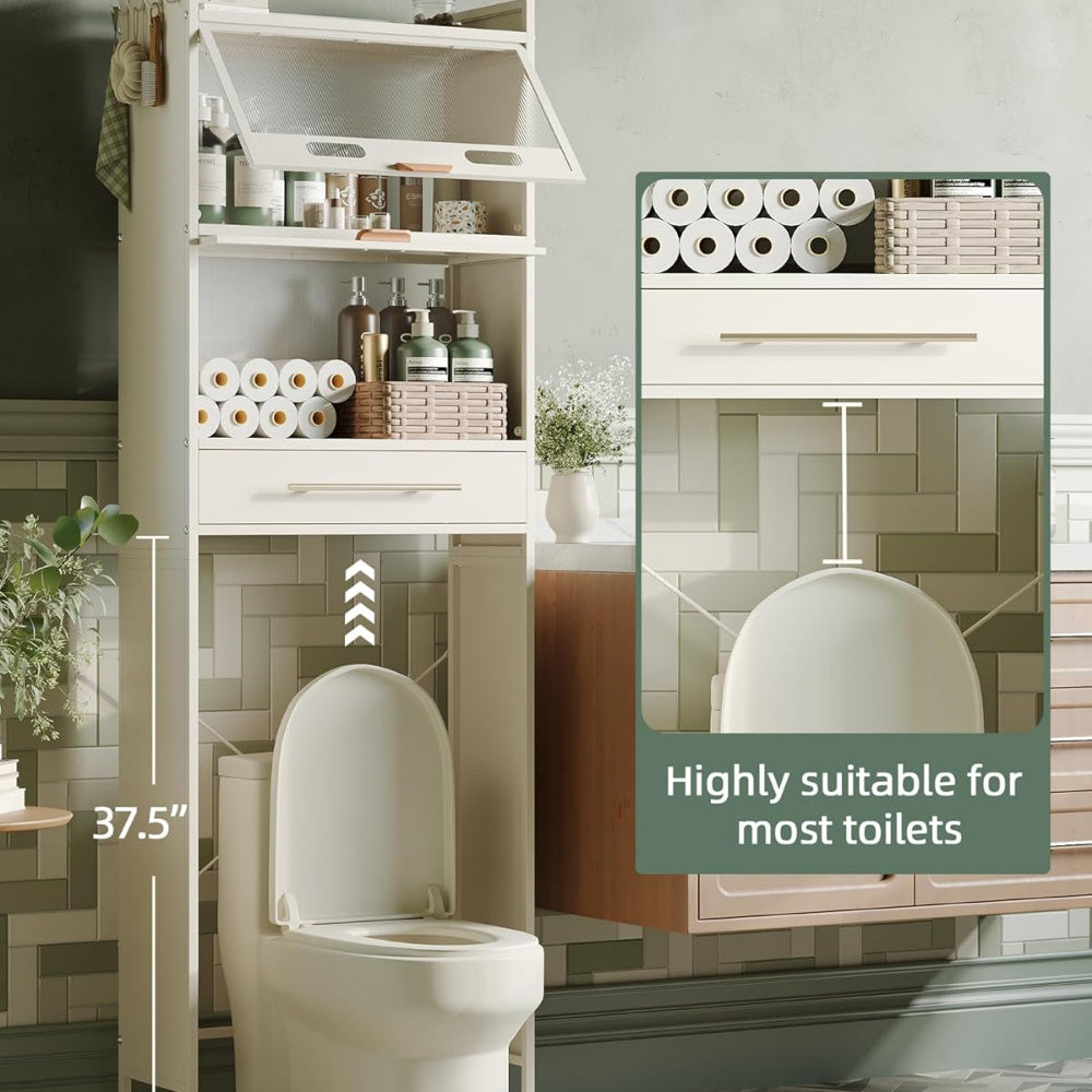 Over Toilet Storage Cabinet with Sliding Barn Door Space Saving Bathroom Organizer for Restroom Laundry Coffee Tree Engineered Wood Construction Home Storage Solution