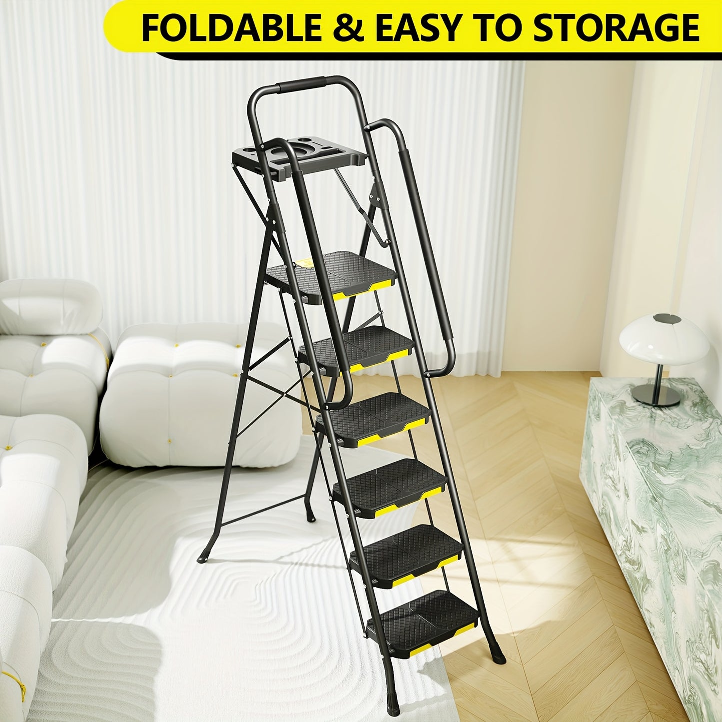 TOOLF 6 Step Ladder Tool Platform And Handrails 800 Lbs