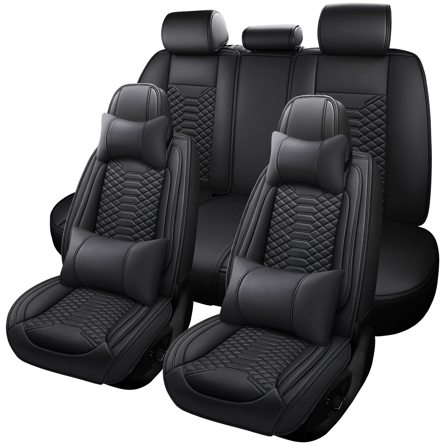 5 Seat Nappa Leather Breathable Perforated Air Hole Universal Car Seat Covers Full Set Full Surrounded Front Back Side Cushion Protector Fit for Most Cars SUV Truck Sedan