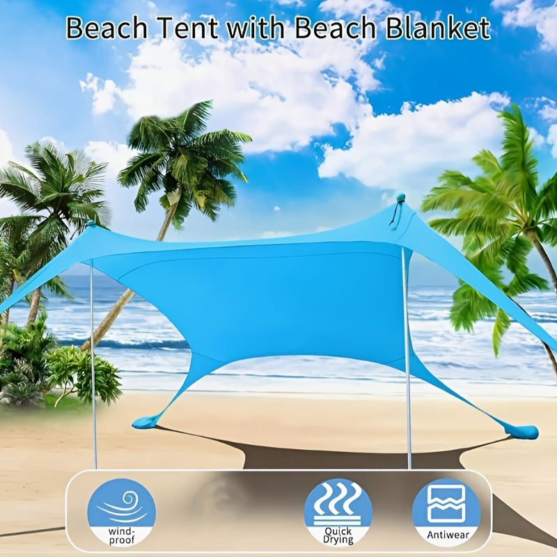 Beach Tent Sun Shelter, Portable Sunshade Canopy with Sandbags for 4-6 Adults, Easy Setup, for Family Outdoor Camping Fishing Backyard Picnics