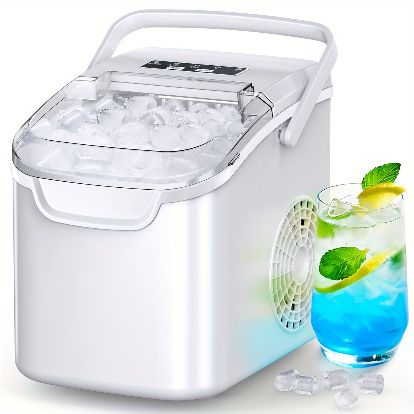 Portable Ice Maker 8 Cubes in 6 Minutes Two Sizes Black