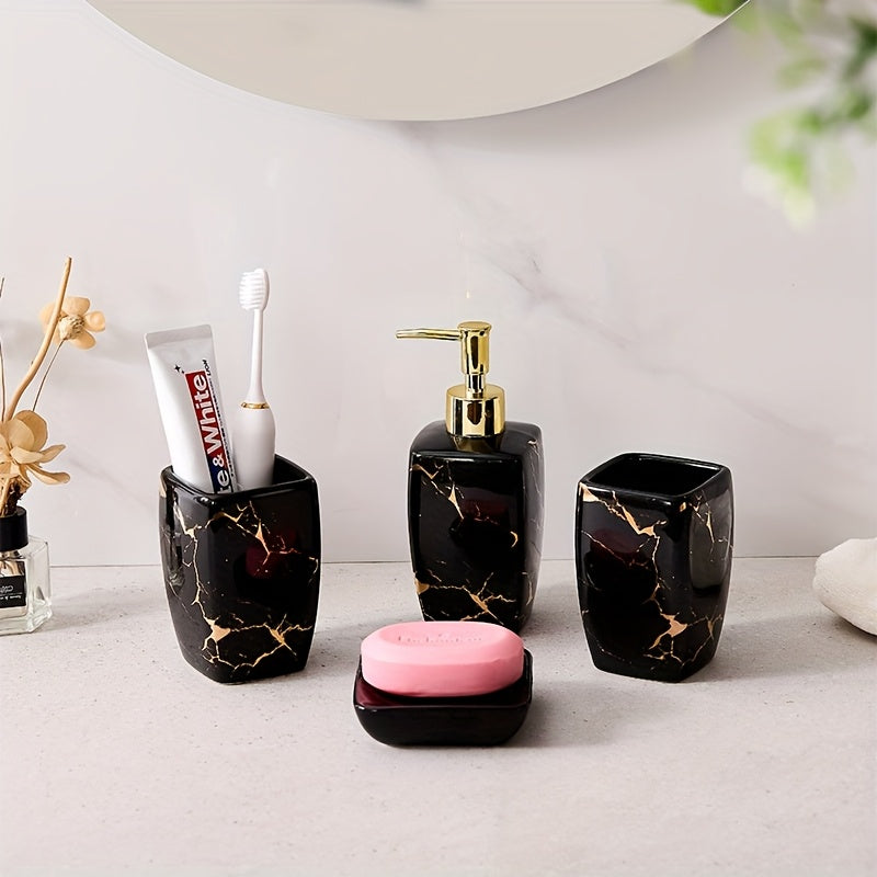 Four Piece Modern Minimalist Ceramic Bathroom Set Lotion Dispenser And Tumbler