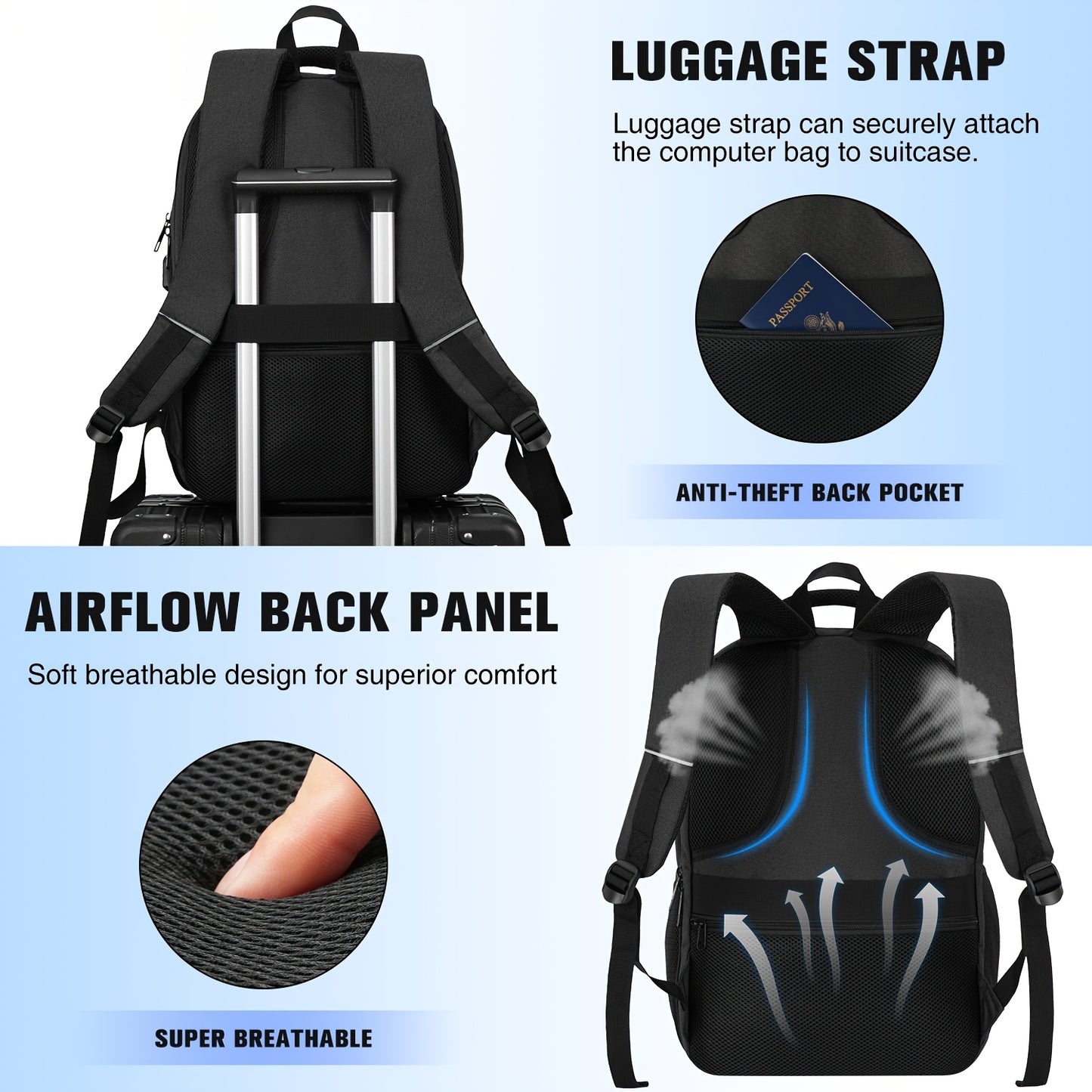 [Anti Theft Backpack] Anti Theft Laptop Backpack | For Men Women, College School Bookbags Computer Bag Gift For Teenage Boys Girls, Business Travel Back Pack With USB Charging Port Fits 15.6 Inch Notebook