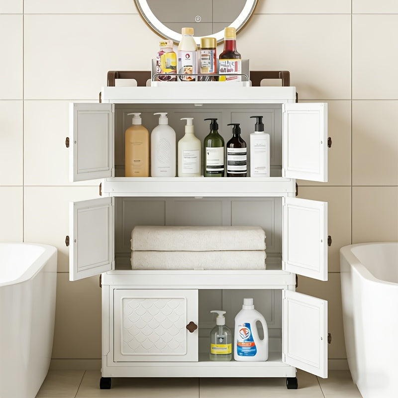 5 Tier Bathroom Folding Storage Cabinet White For Toiletries And Medicines