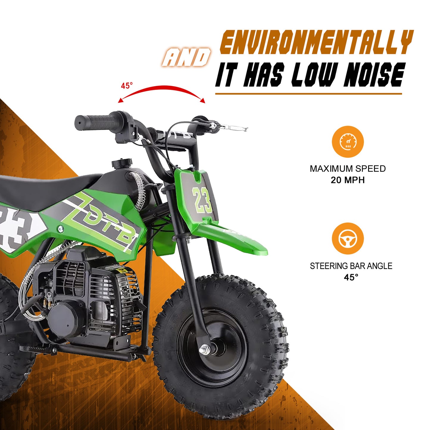 Mini Off-Road Dirt Bike, 49 CC 2-Stroke Gas Bike with Off-Rode Tire, Suspensions, Disc Brakes, Max Load 160Lbs, Max Speed 18Mph
