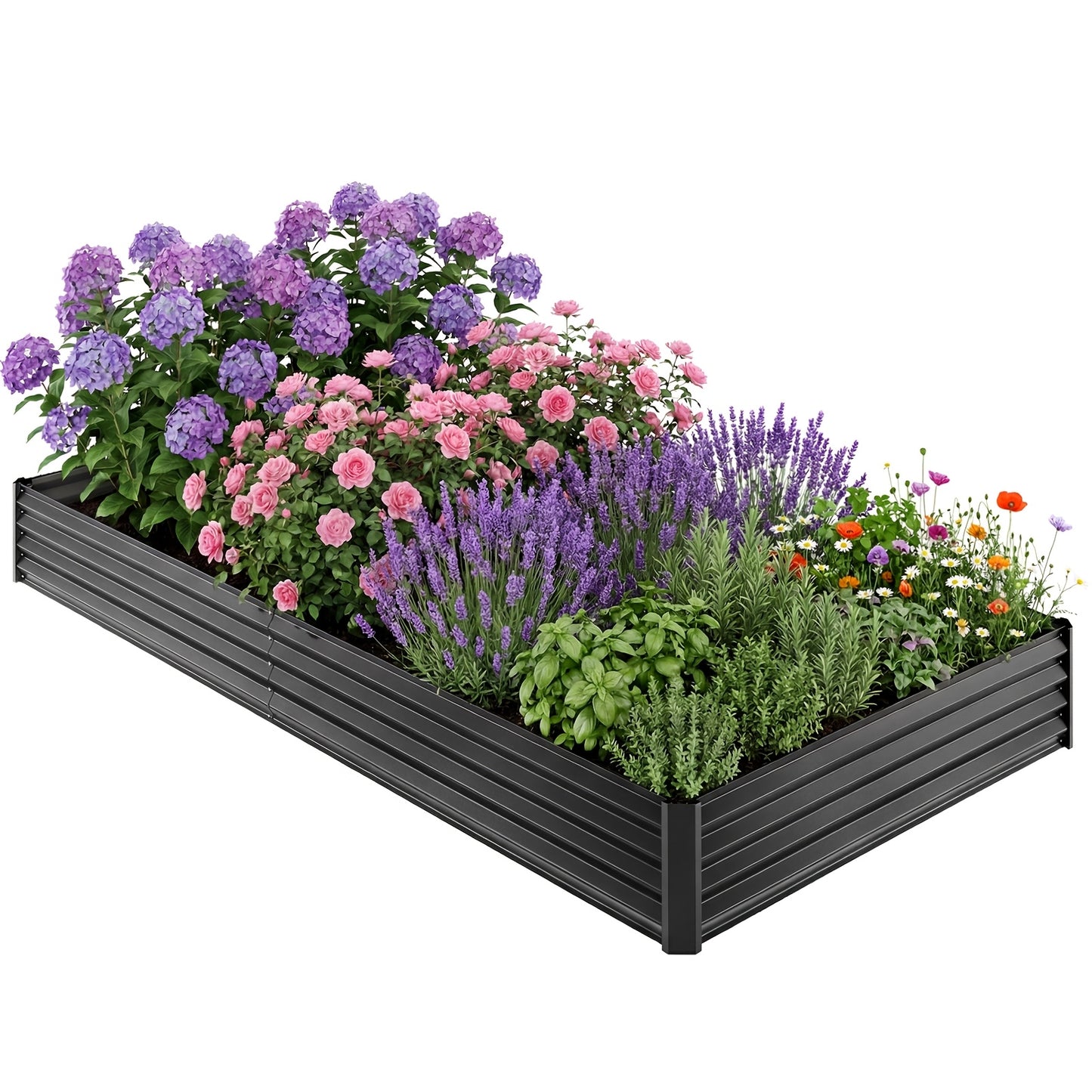 Metal Raised Garden Bed Galvanized Outdoor Planter 4x2x1ft 6x3x1ft 8x4x2ft Herbs