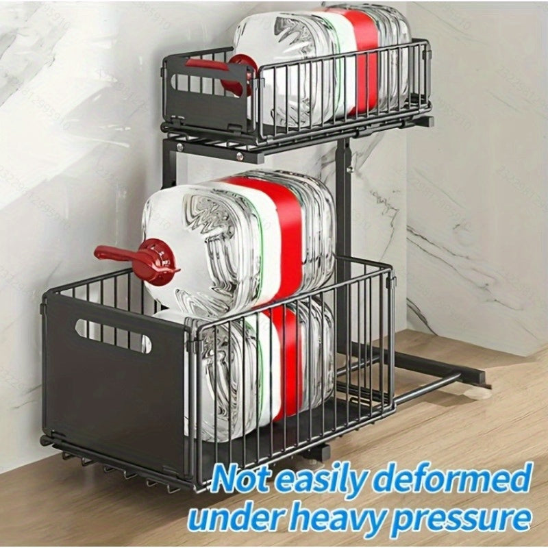 Two Level Pull Out Under Sink Organizer Carbon Steel For Kitchen Bath Storage