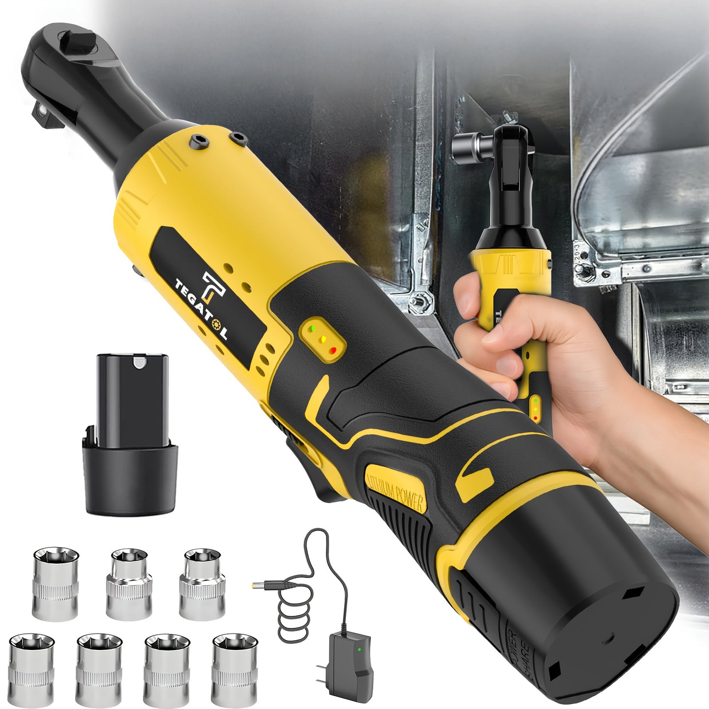 Rechargeable 12V 20V Cordless Ratchet Wrench Kit Variable Speed High Torque