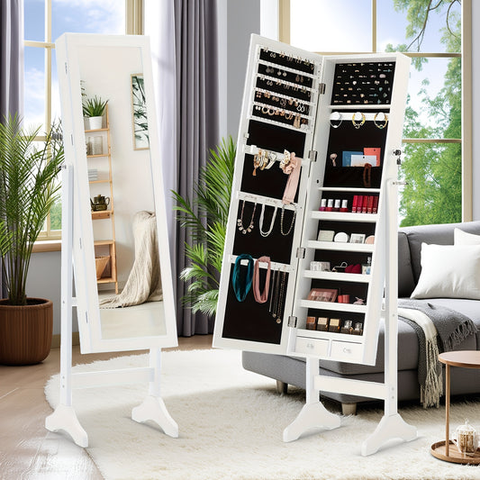 60 Inch Jewelry Armoire With Full Length Mirror And Lockable Velvet Lining