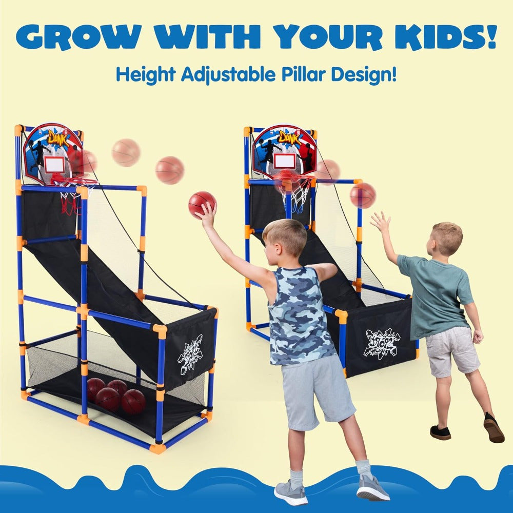 Arcade Basketball Set With 4 Balls And Hoop Air Pump Kids