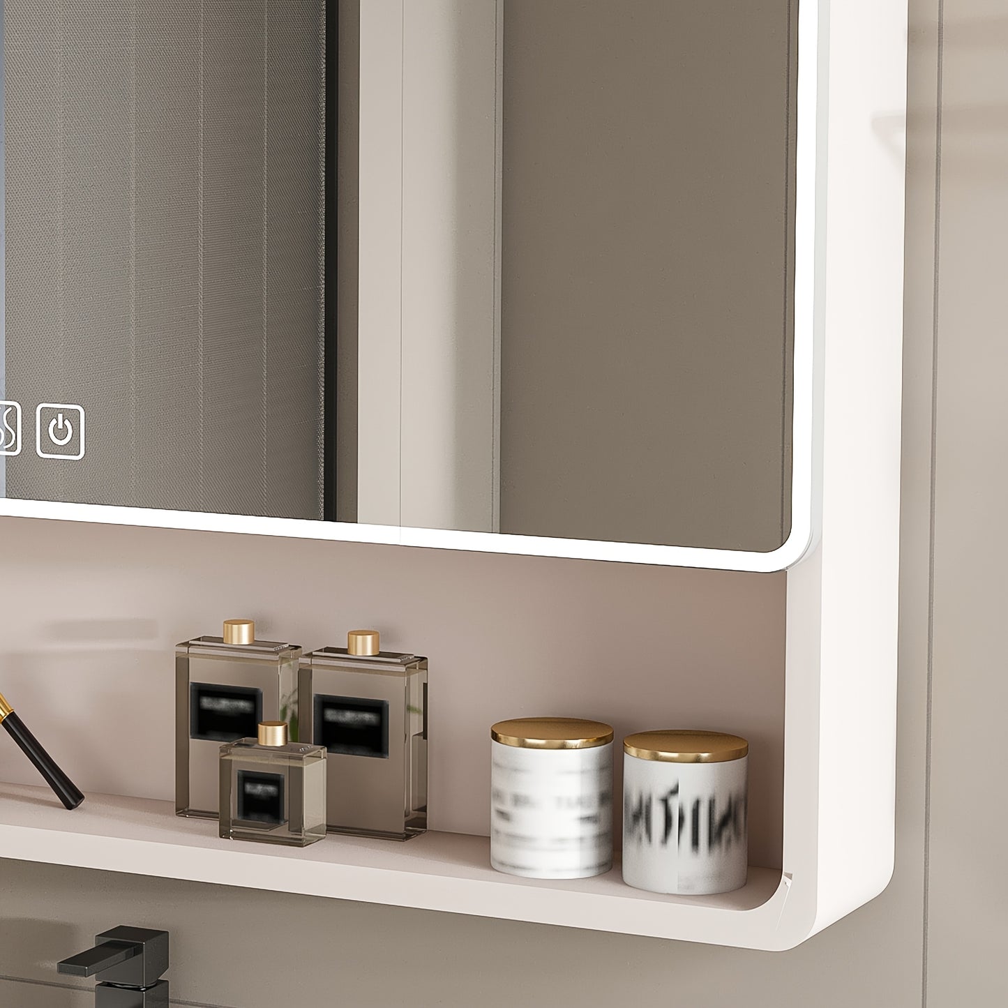 Aluminum Bathroom Mirror Cabinet With LED Lighting And Defogging