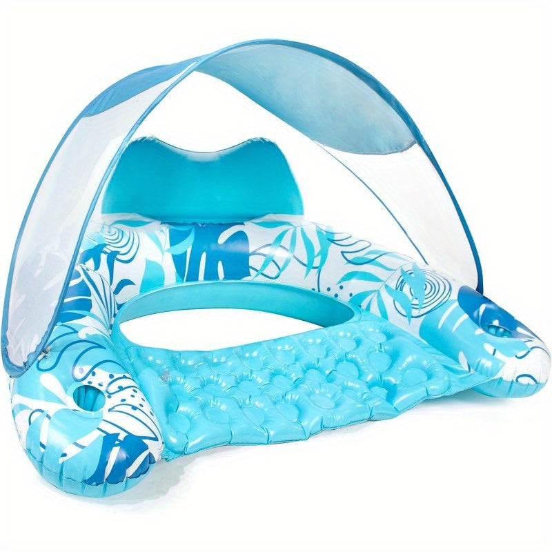 SYNCFUN Pool Floats With Canopy Adult, XL Inflatable Pool Lounge Chairs With Cup Holders, Floating Chair For Adults, Inflatable Floaties With Headrest For Party Beach Summer Water Fun