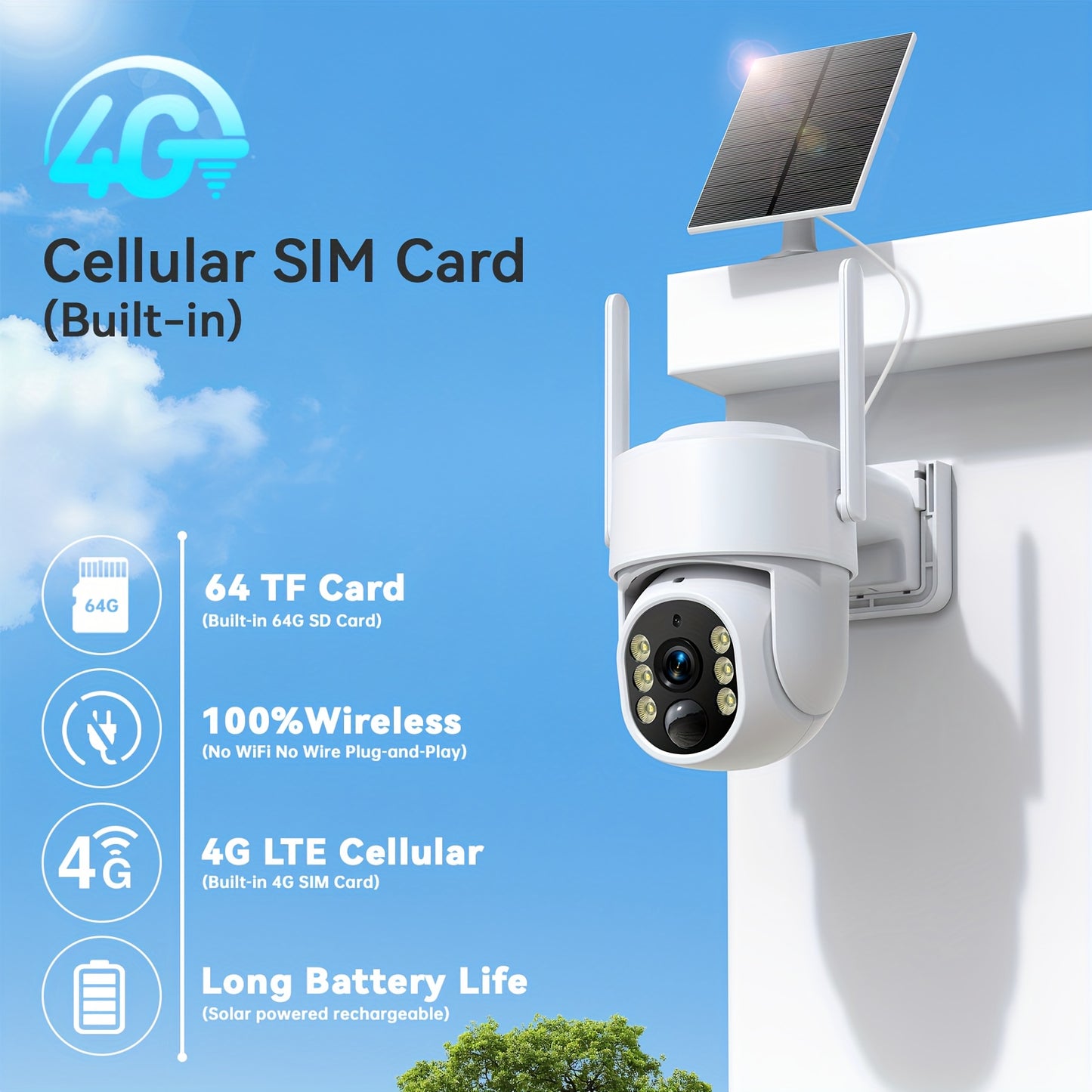 WESECUU 4G LTE Solar Security Camera No WiFi Needed 4MP Color Night Vision