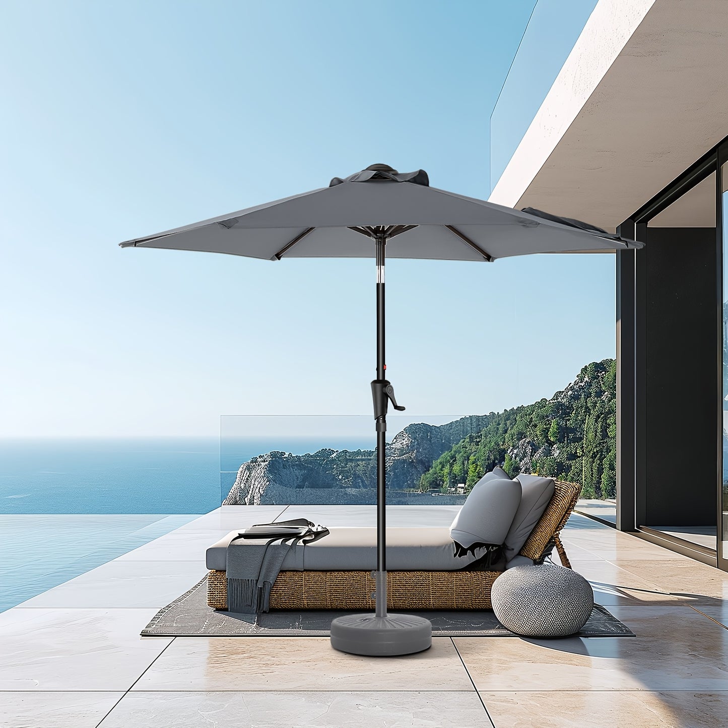 [Outdoor Patio Umbrella] 9ft Outdoor Patio Umbrella | 8 Colors, Push Button Tilt Crank, 8 Iron Umbrella Ribs, For Garden, Deck, Backyard, Pool, Garden Houses (No Base)