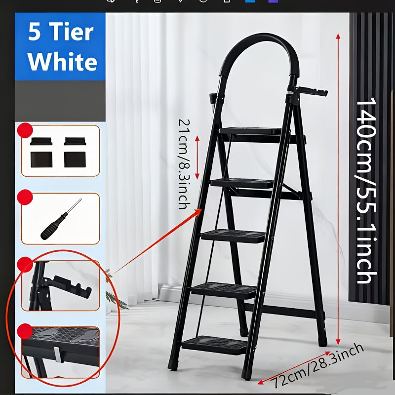Five Step Portable Folding Ladder With Non Slip Steps Lightweight For Home Use