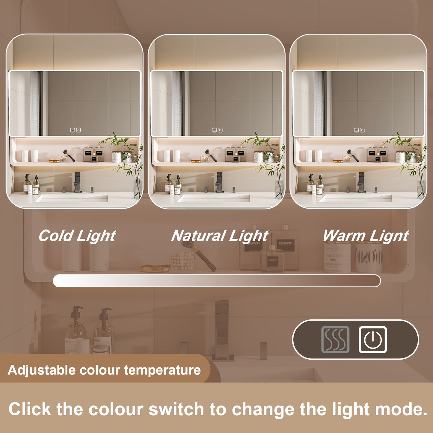 Aluminum Bathroom Mirror Cabinet With LED Lighting And Defogging