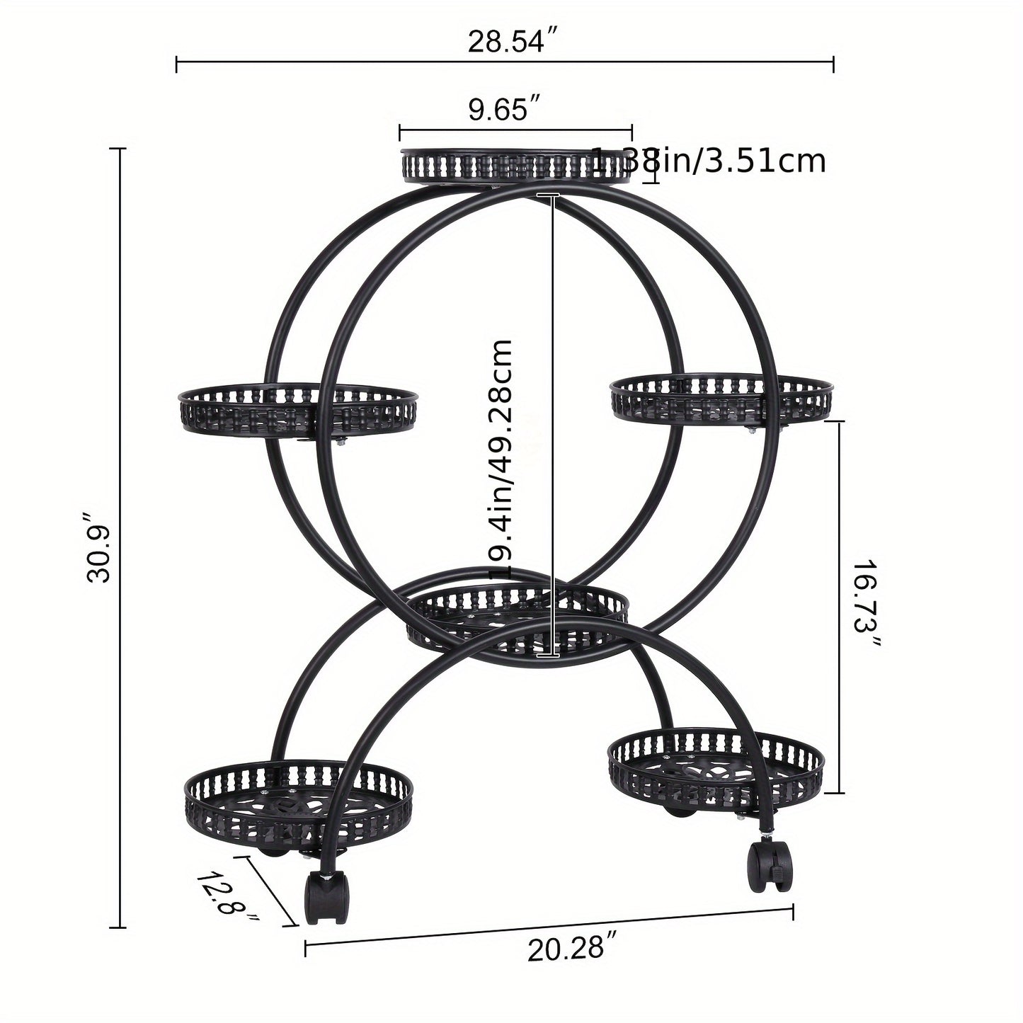 6 Pot Metal Plant Stand With Wheels Wrought Iron Garden Cart For Patio