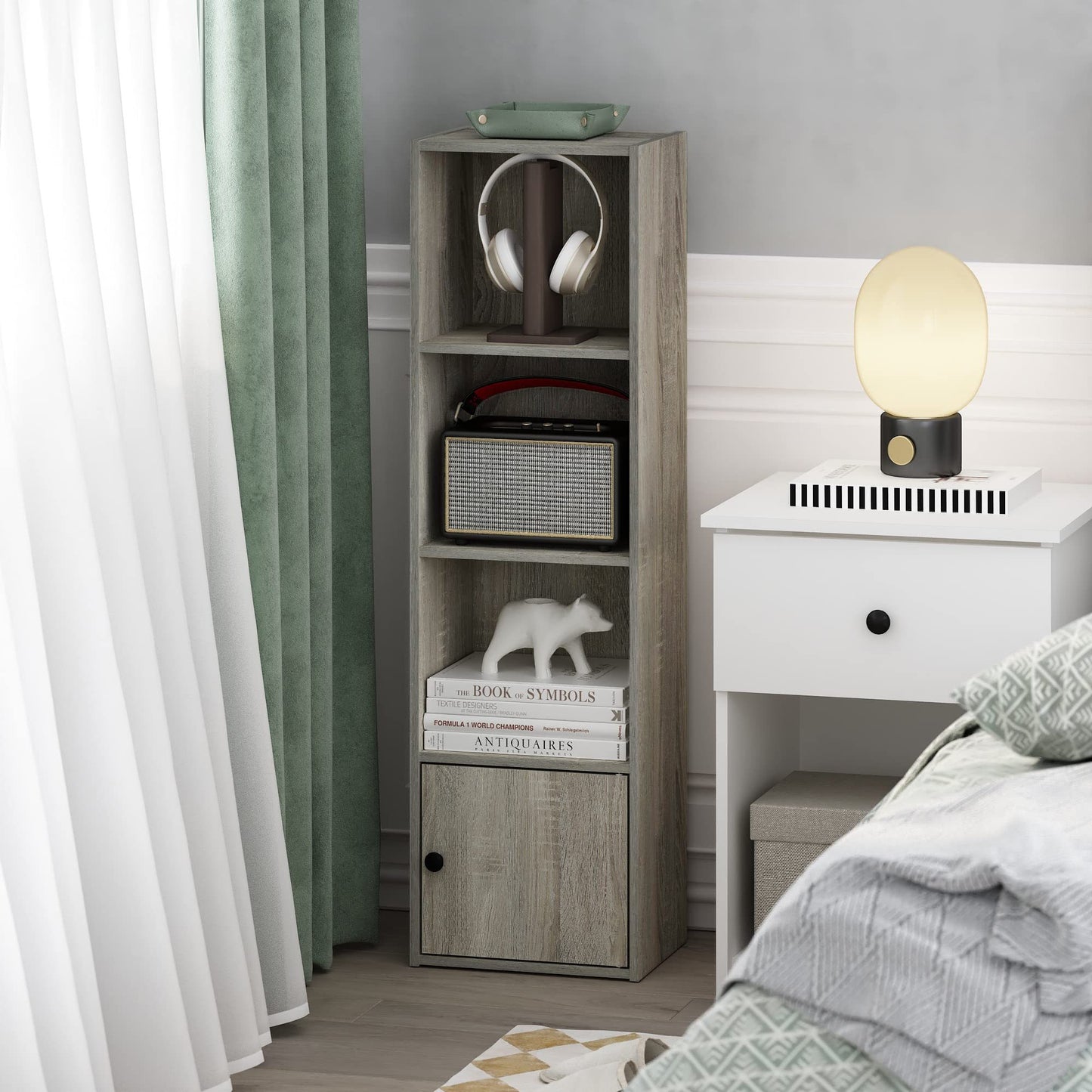 1 Door Shelf Bookcase with Modern Storage Cabinet, Space-Saving Home Organizer