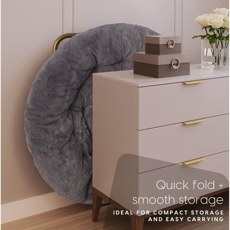 Faux Fur Saucer Chair XL Circle Seat For Bedroom Dorm And Gaming Foldable