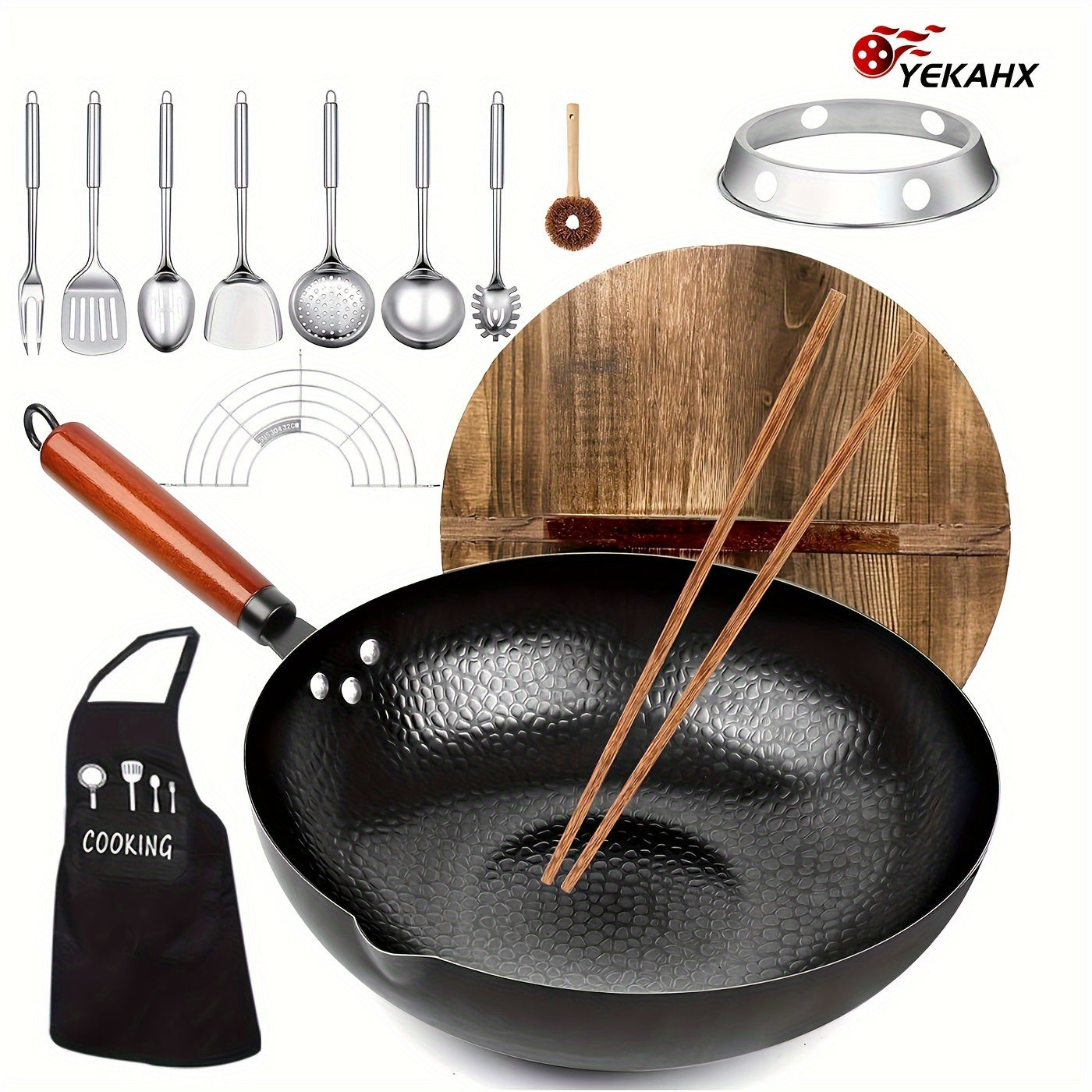 [Nonstick Wok With Lid] 1set Nonstick Wok With Lid - Heat-resistant Cooking Surface, Versatile For All Stovetops - Includes Cookware Accessories