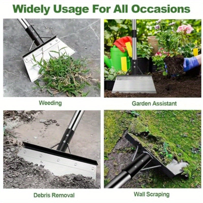 Heavy Duty Steel Garden Shovel With 59In Adjustable Handle And Flat Scraper Blade