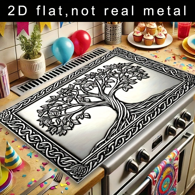 1pc Tree of Life Stove Top Protector, 2D Style Design, Fashionable Heat Resistant Non-Slip Scratch-Proof, 28.3x20.5 inches, Easy to Clean, Perfect for Any Kitchen, Washer, Dryer, Stove Top Protector, Glass Stove Top Protecto