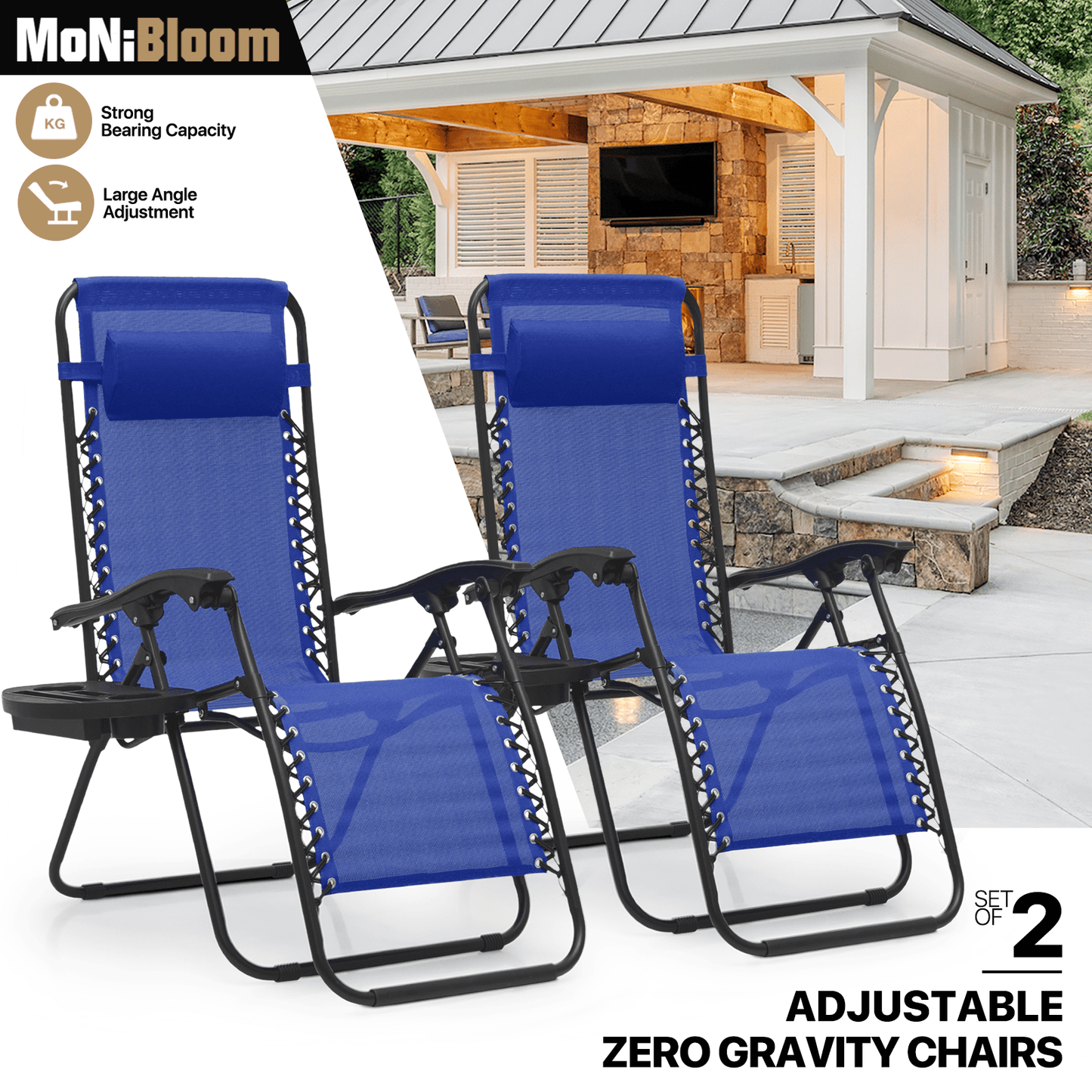 MoNiBloom Zero Gravity Chairs Set of 2 Outdoor Folding Patio Lounge Chairs
