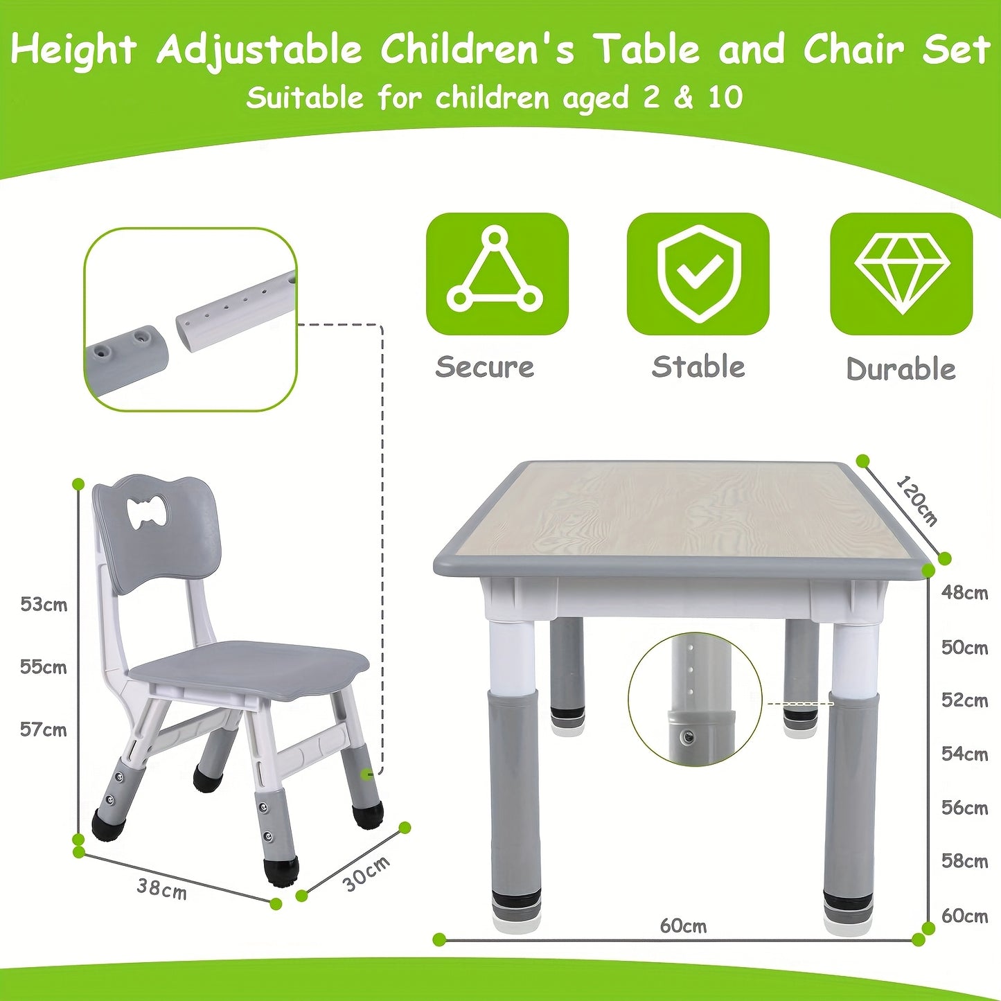 Modern Kids Table And Six Chairs Gray Plastic Easy Assembly