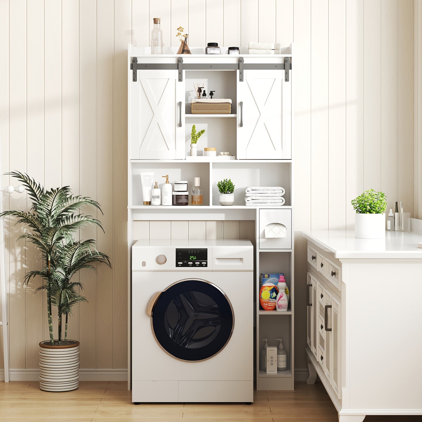 Over The Toilet Storage Cabinet With Toilet Paper Holder Stand Space Saving Grey