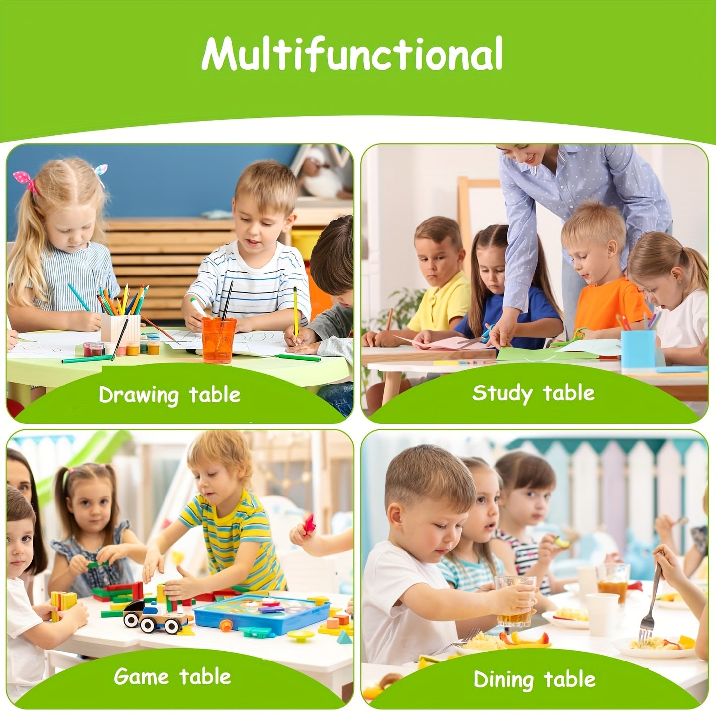 Modern Kids Table And Six Chairs Gray Plastic Easy Assembly