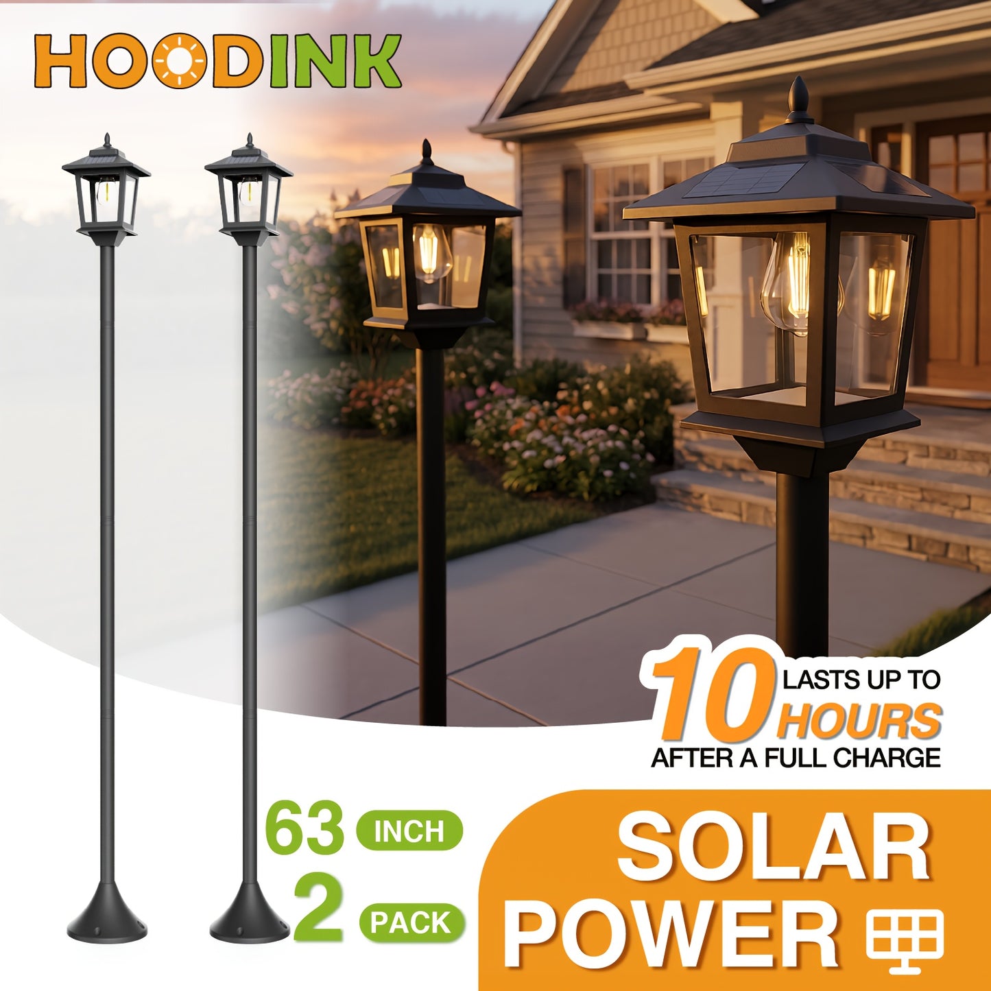 2 Pack Solar Powered Outdoor Lamp Posts Black With Built In Battery For Pathway