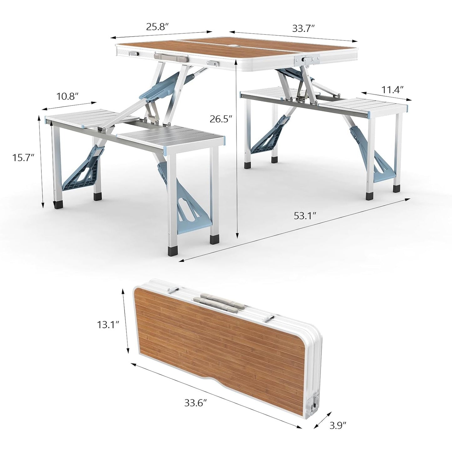 4 Ft Folding Camping Table With 4 Seats And Umbrella Hole