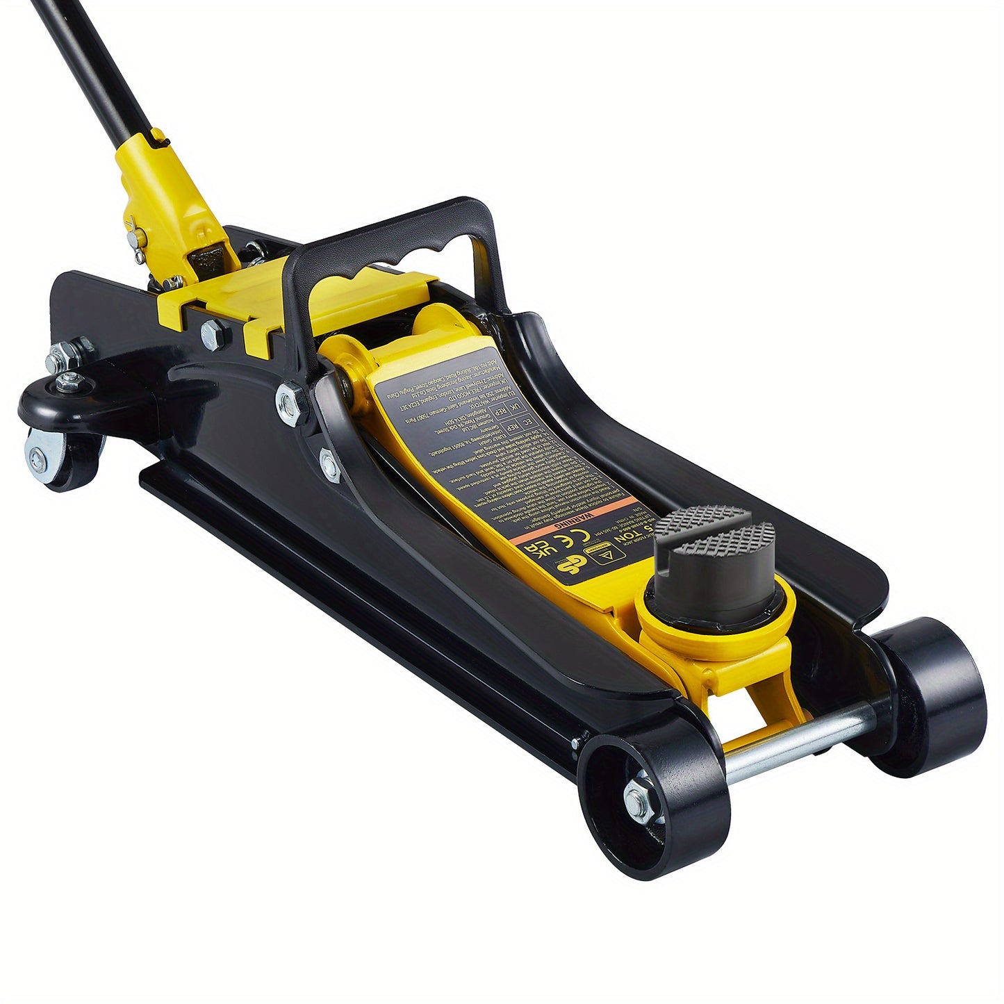Happybuy 2.5 Ton Compact Steel Sport Elevator, Single Cylinder Ground Lift with Adjustable Handle and Safety Warning Labels - Black & Yellow, 3.35"-14.96" Height Range, Industrial Lifting Equipment|Manual Operation Lift|Iron